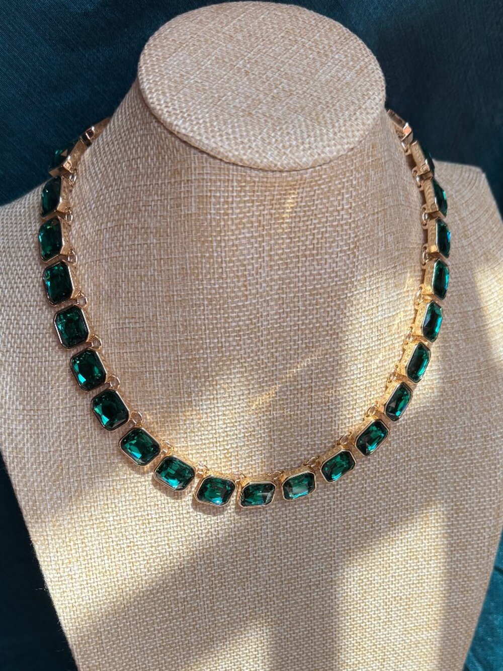 R.J. Graziano Emerald Green Glass Choker Necklace Signed NWOT